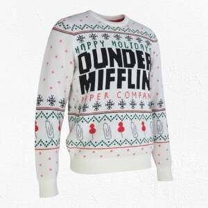 The Office Dunder Mifflin Holiday Fair Isle Knit Sweater White Red Size Small